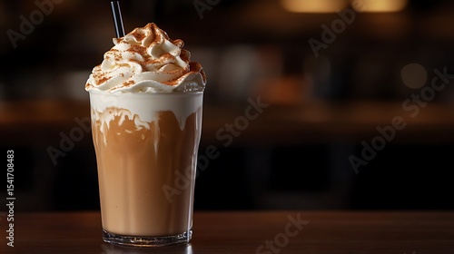 Pumpkin spice latte drink milkshake with cream and cinnamon