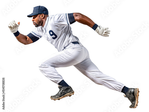 Baseball Player in Action: Dynamic baseball player in full stride, captured mid-action, exuding energy and determination as he sprints across the field, a true embodiment of athletic prowess.