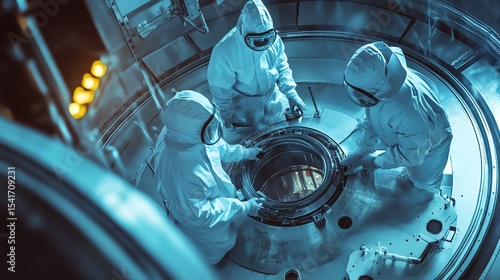 A photo-realistic depiction of a nuclear power plant at sunrise, highlighting cooling towers emitting steam and showcasing clean energy generation.