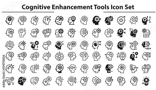 cognitive enhancement tools Icon Set. editable stroke vector graphic elements, Essential brand presence toolkit stock illustration