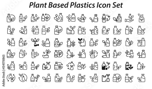 plant-based plastics Icon Set Vector. editable stroke vector graphic elements, Essential brand presence toolkit stock illustration