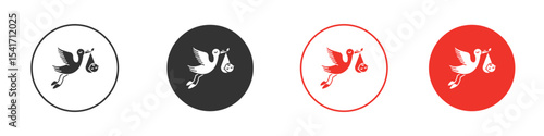 Stork with baby icon Logos. Flat Vector Icon Design Template