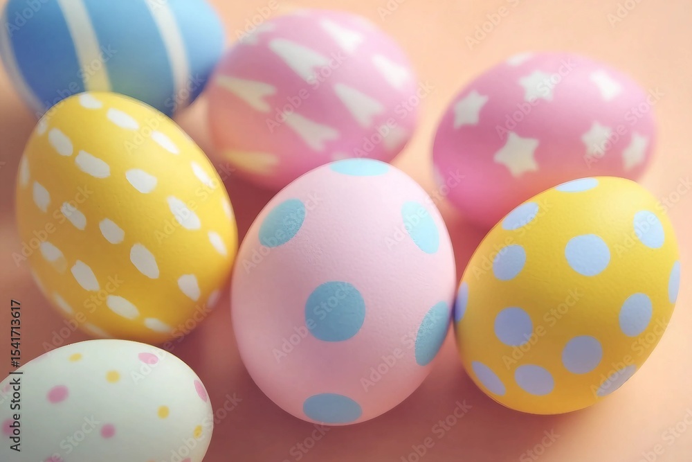 Flat lay of cute pastel and colorful cute easter eggs with on colorful background, happy easter concept Flat lay of cute pastel and colorful cute easter eggs with on colorful background, happy easter concept
