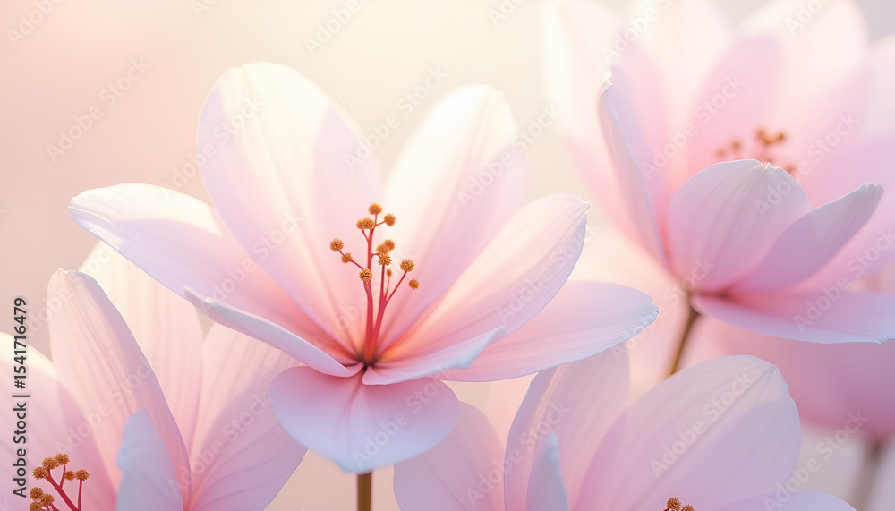 Fototapeta premium Close-Up of Light Pink Flowers with Soft Lighting - wallpaper