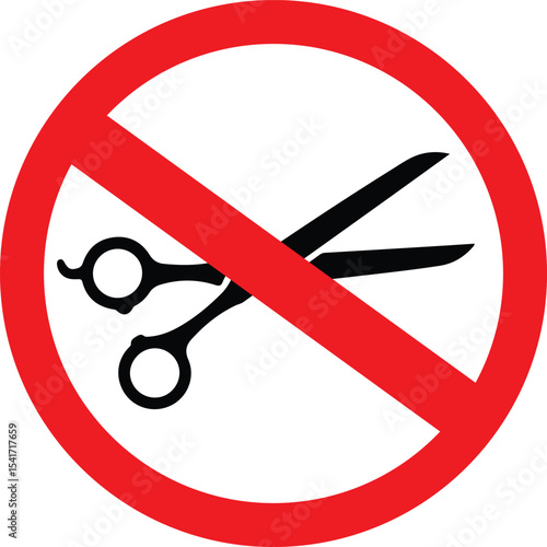 No scissors allowed sign with red prohibition symbol over cutting tool