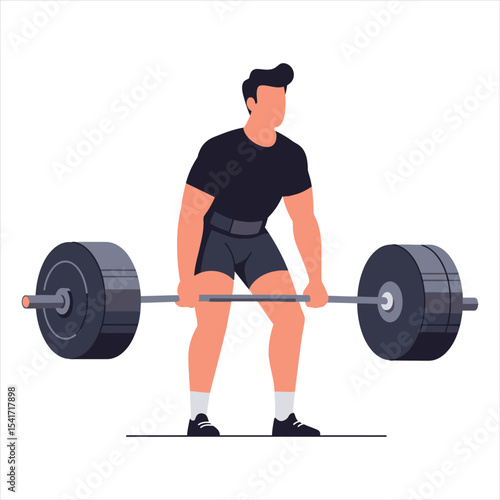 Powerful Weightlifter Performing Barbell Deadlift Vector - Male Athlete Training in Gym for Strength, Fitness and Bodybuilding