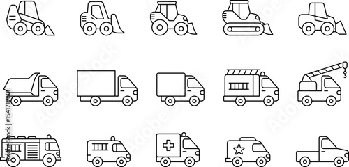 Public, Service special and Municipal Transport Line Icons Set — Thin Linear Vector Symbols .