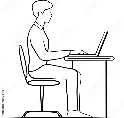 Office Worker Typing at Desk Silhouette – Corporate Vector Illustration for Productivity and Workplace Themes