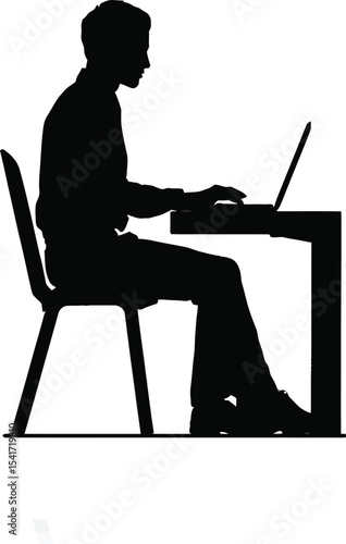 Office Worker Typing at Desk Silhouette – Corporate Vector Illustration for Productivity and Workplace Themes