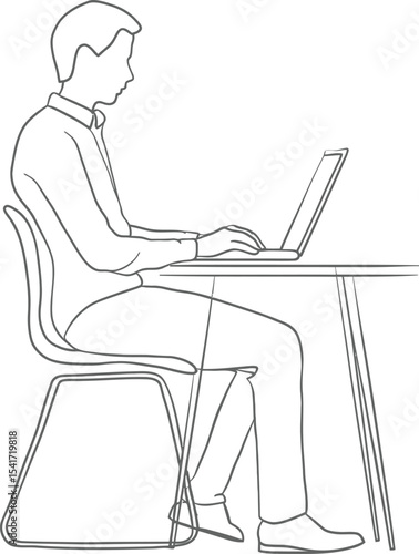 Office Worker Typing at Desk Silhouette – Corporate Vector Illustration for Productivity and Workplace Themes