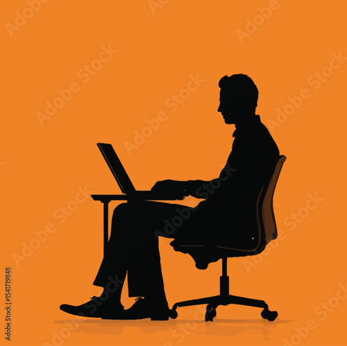 Office Worker Typing at Desk Silhouette – Corporate Vector Illustration for Productivity and Workplace Themes