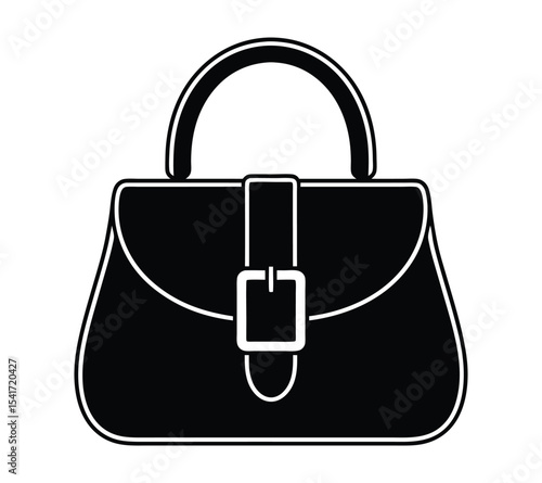 Black Handbag Vector Icon, Stylish ladies' purse with a buckle for fashion design or an online shop On White Background
