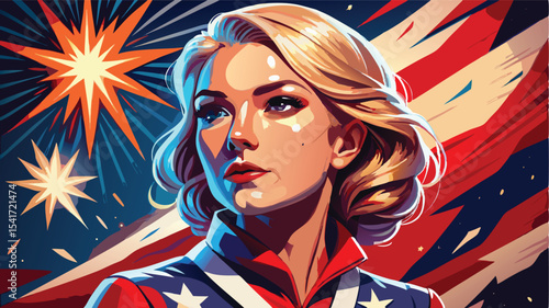 Patriotic portrait of strength hope and unity in bold graphic illustration