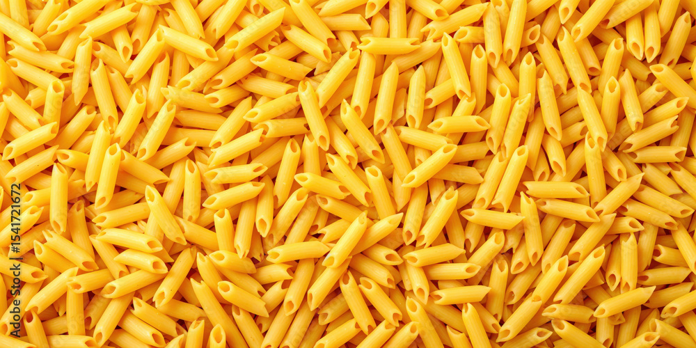 Topdown view of uncooked penne pasta filling the frame in warm light for food texture and culinary design concept Topdown view of uncooked penne pasta filling the frame in warm light for food texture and culinary design concept