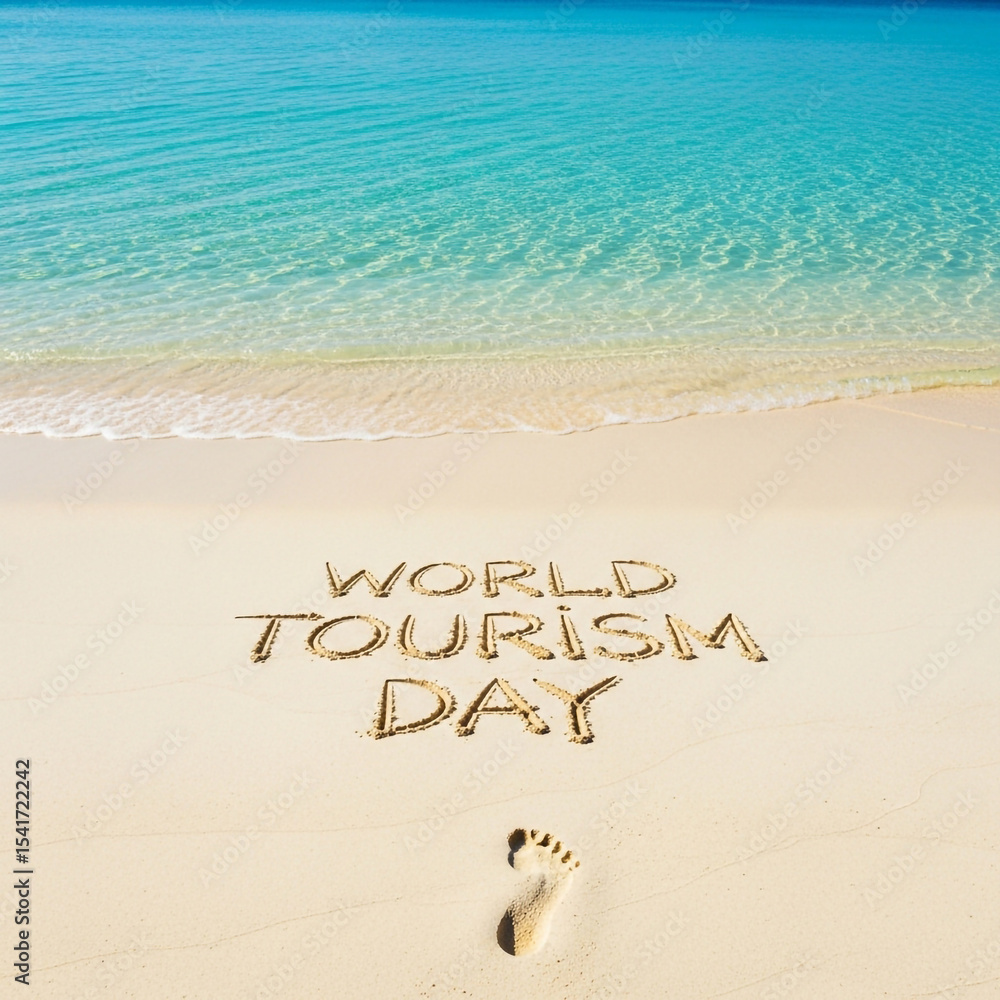 Fototapeta premium World Tourism Day Beach Scene Footprints