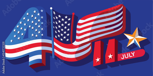 Patriotic 4th of July banner celebrating freedom with bold colors and 3D design