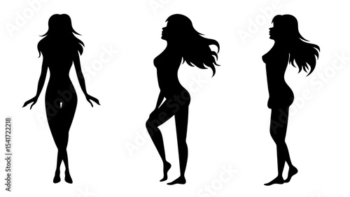 Vector set stylized beautiful women silhouettes