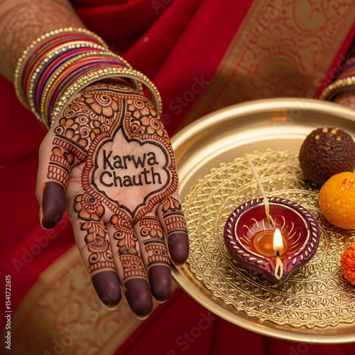 Karwa Chauth Henna Hand wit...