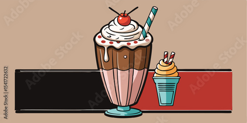 Indulge in a delicious frosty milkshake and mini dessert a retro diner cartoon