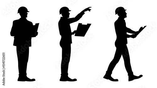 Set of engineer silhouette vector on white background