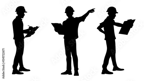 Set of engineer silhouette vector on white background