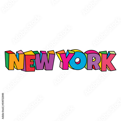 New York text logo design vector cartoon colorful
