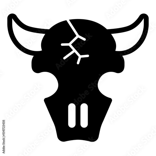 Skull of bull animal solid icon, arabian desert concept. Vector graphics. Bull head with horns, skeleton part sign on white background, style mobile or design.