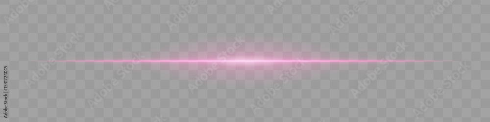 Fototapeta premium Neon pink horizontal light beam with soft edges and glowing aura on transparent background. A sleek energy pulse perfect for sci-fi UIs, HUDs, or digital light transitions.