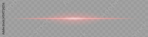 Neon red horizontal light beam with soft edges and glowing aura on transparent background. A sleek energy pulse perfect for sci-fi UIs, HUDs, or digital light transitions.