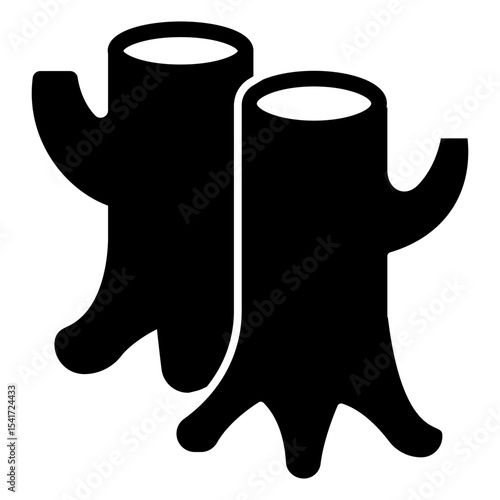 Tree stumps with branches solid icon, forest industry concept. Vector graphics. Stumps pair, firewood sign on white background, style mobile or design.