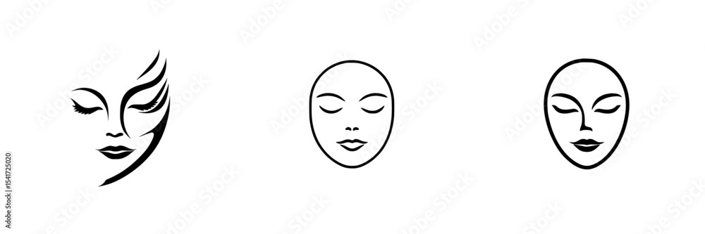 Set of stylized black icons depicting facial features, expressing beauty and elegance in a minimalist design for various uses Set of stylized black icons depicting facial features, expressing beauty and elegance in a minimalist design for various uses