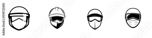 Black icons representing different protective gear for safety in various environments and activities