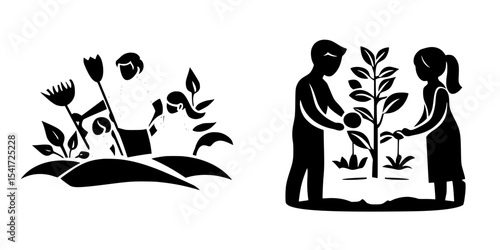Community members engage in gardening activities to promote sustainability and environmental awareness during an outdoor event
