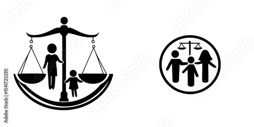 Black icon set featuring scales of justice symbolizing family law and child custody issues