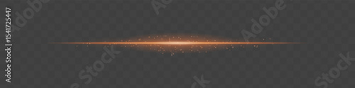 Orange light beam with sparkling dust particles on transparent background. Radiant horizontal flare evokes magic, luxury, and cinematic glow ideal for fantasy scenes or festive transitions.