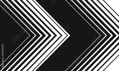 Dynamic black and white geometric pattern with sharp chevron lines creating visual depth and movement