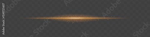 Golden light beam with sparkling dust particles on transparent background. Radiant horizontal flare evokes magic, luxury, and cinematic glow ideal for fantasy scenes or festive transitions.