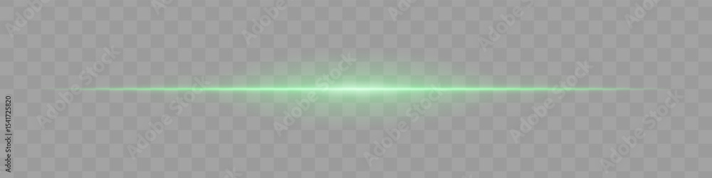 Fototapeta premium Neon green horizontal light beam with soft edges and glowing aura on transparent background. A sleek energy pulse perfect for sci-fi UIs, HUDs, or digital light transitions.