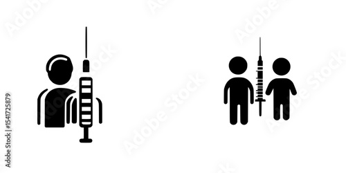 Black icons depicting vaccination symbols for individuals and group settings representing health awareness