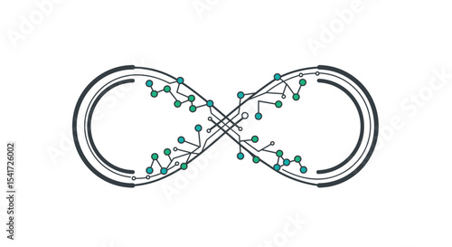 Circuit-style infinity loop with green nodes on white background