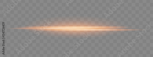 Dual orange horizontal light beams with soft glow and motion blur on transparent background. Futuristic energy streak ideal for UI design, sci-fi overlays, or speed effects.