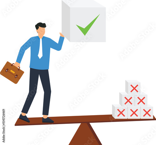 Businessman Balancing Success, concept of making, showcase decision-making, success, strategic planning, choosing the correct option, avoiding mistakes, and achieving goals,risk management,