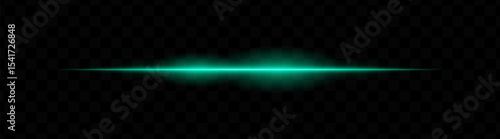 Green horizontal light beam with glowing core and smooth blur edges on transparent background. Ideal for sci-fi transitions, laser HUD elements, or futuristic glow effects.