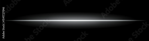 White horizontal light beam with soft radial glow on black background. Sleek minimal flare ideal for sci-fi transitions, modern lighting effects, or cinematic glow overlays.