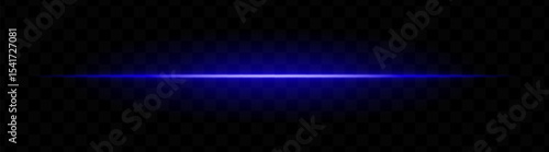 Blue horizontal light beam with soft glow and vibrant aura on transparent background. Futuristic laser stripe ideal for energy effects, sci-fi transitions, or glowing overlays.