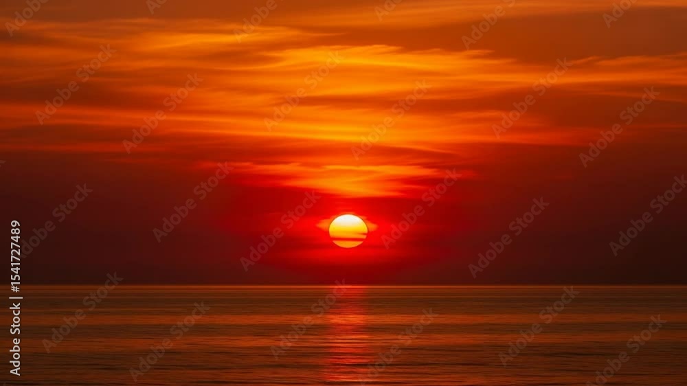 Vibrant Sunset Over the Ocean with Fiery Orange Sky Water Reflection and Golden Sunlight on the Horizon in a Serene and Tranquil Evening Landscape Vibrant Sunset Over the Ocean with Fiery Orange Sky Water Reflection and Golden Sunlight on the Horizon in a Serene and Tranquil Evening Landscape