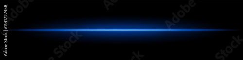 Blue horizontal light beam. Sharp glowing laser line with radiant fade on both sides over dark background. Great for sci-fi, energy visuals, light effects, or futuristic transitions.