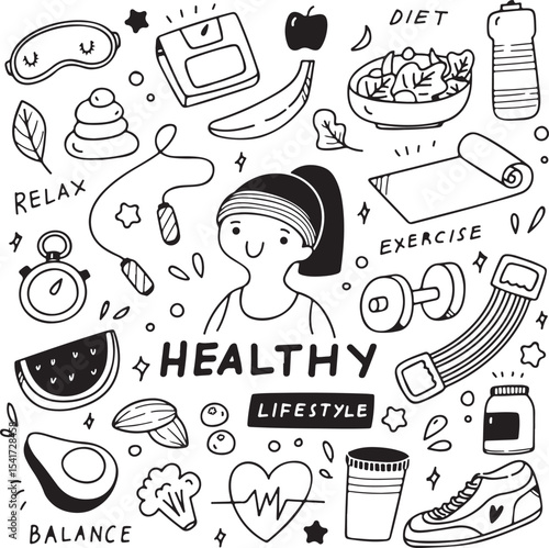 Wallpaper Mural Healthy Food Vector, Fruit Diet Organic Nutrition Doodle Torontodigital.ca