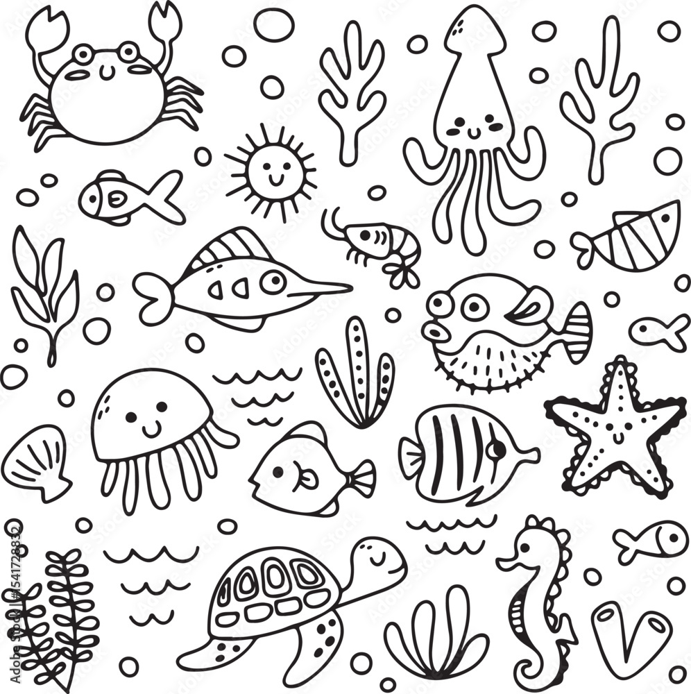 Naklejka premium Sea, Fish, Ocean, Marine, Animals, Underwater Vector