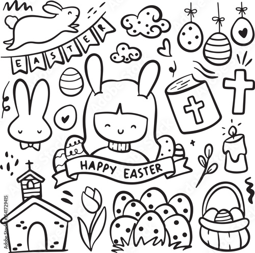 Wallpaper Mural Easter Doodle Set - Bunny, Eggs, Basket, Cross, Festival Items Torontodigital.ca